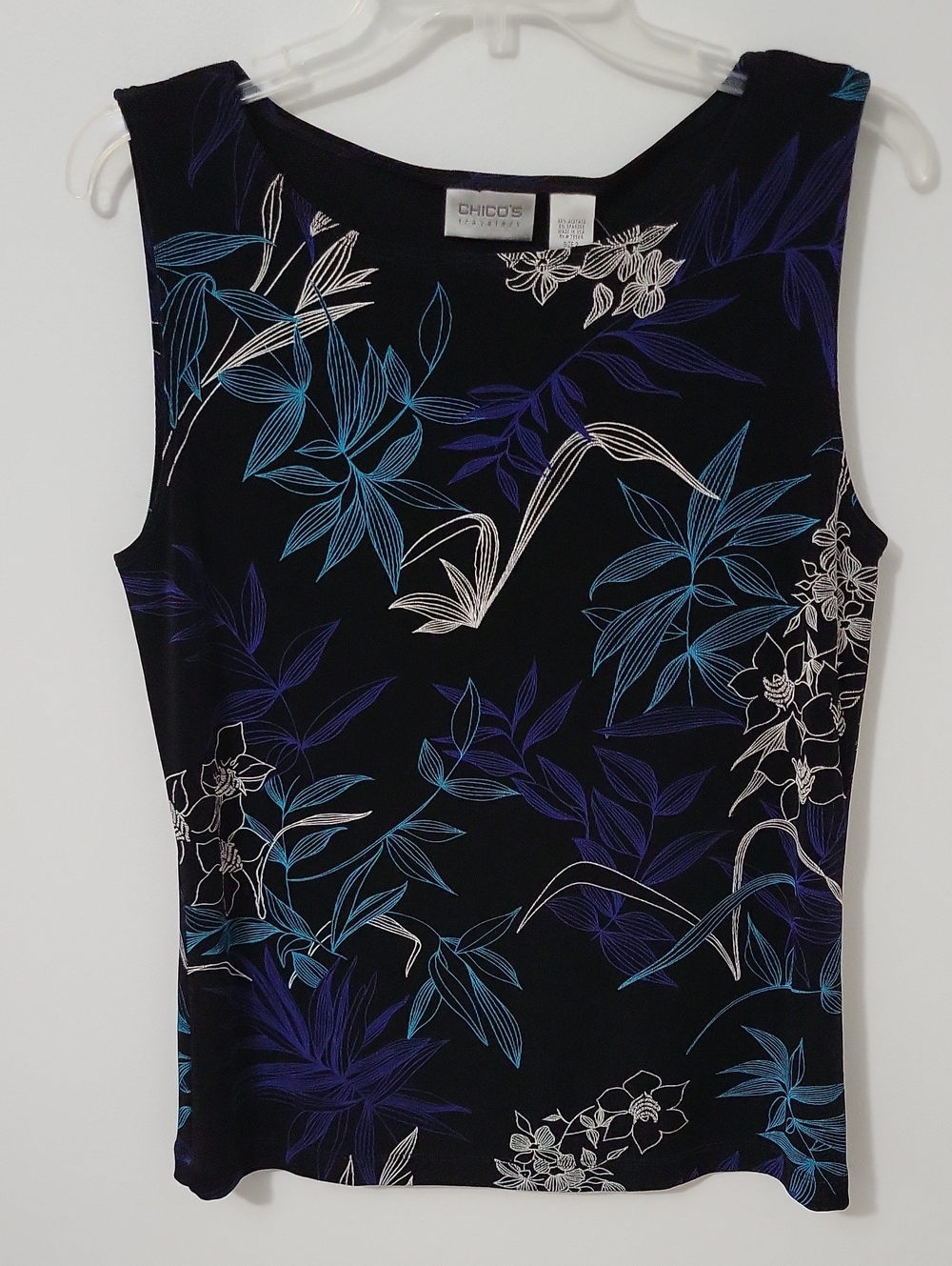 Chico's Black Floral Sleeveless Top, Size 2